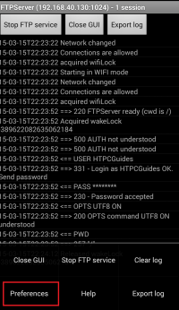 android ftp server pro user and password wont change